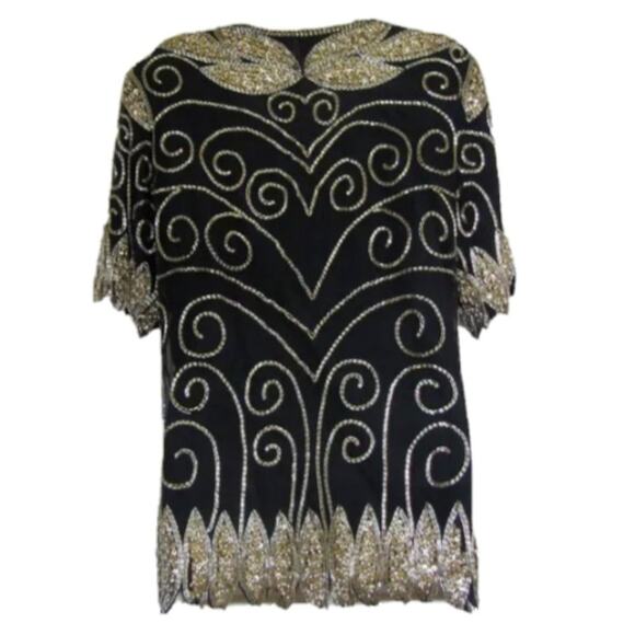 Vintage Valentino Style Sequins & Silk Art Deco Blouse by Jean for Joseph LeBon - Picture 3 of 6